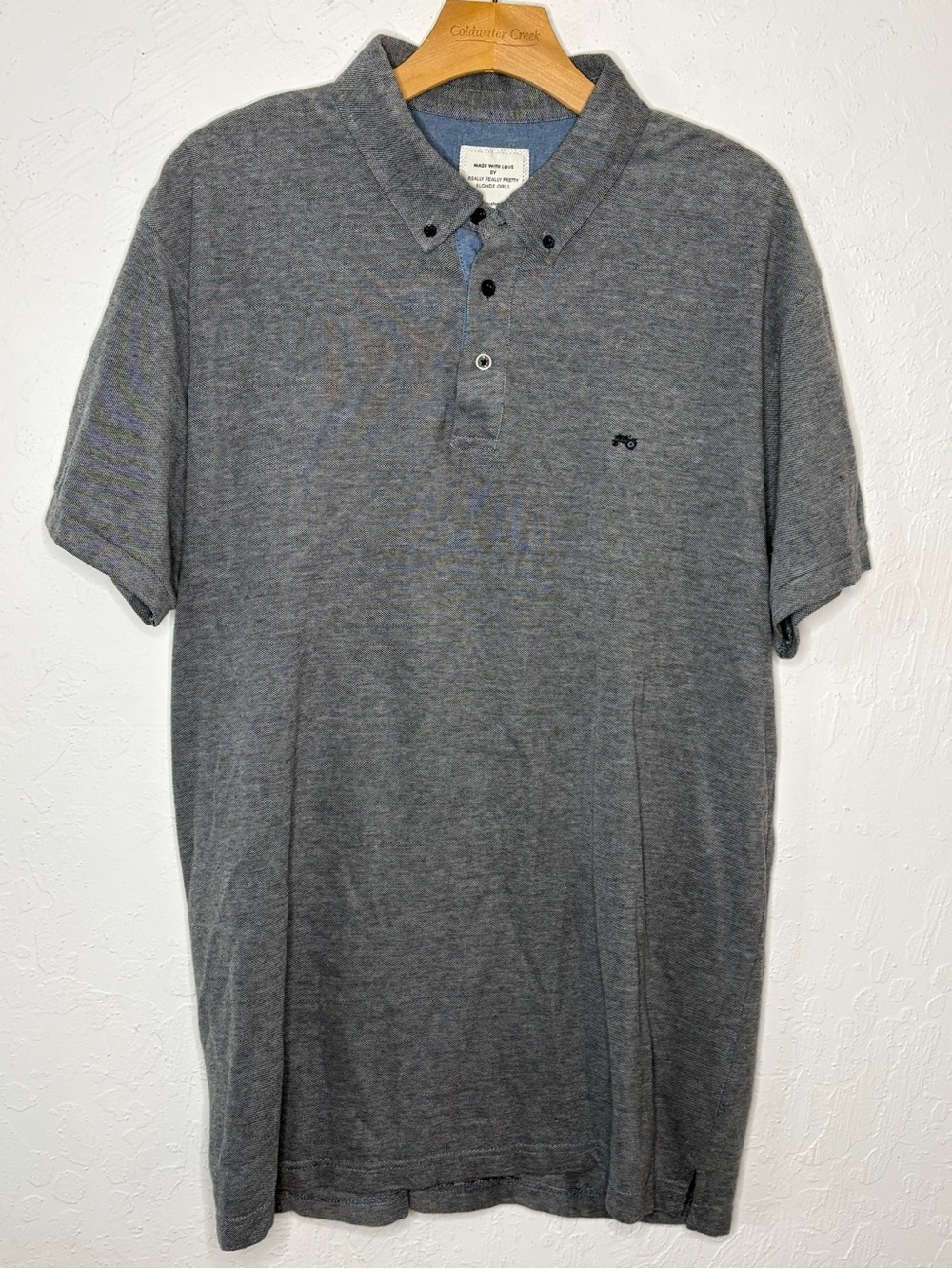 Moods of Norway Men XXL Blue Cotton Short Sleeve Button Down Polo Tractor Logo